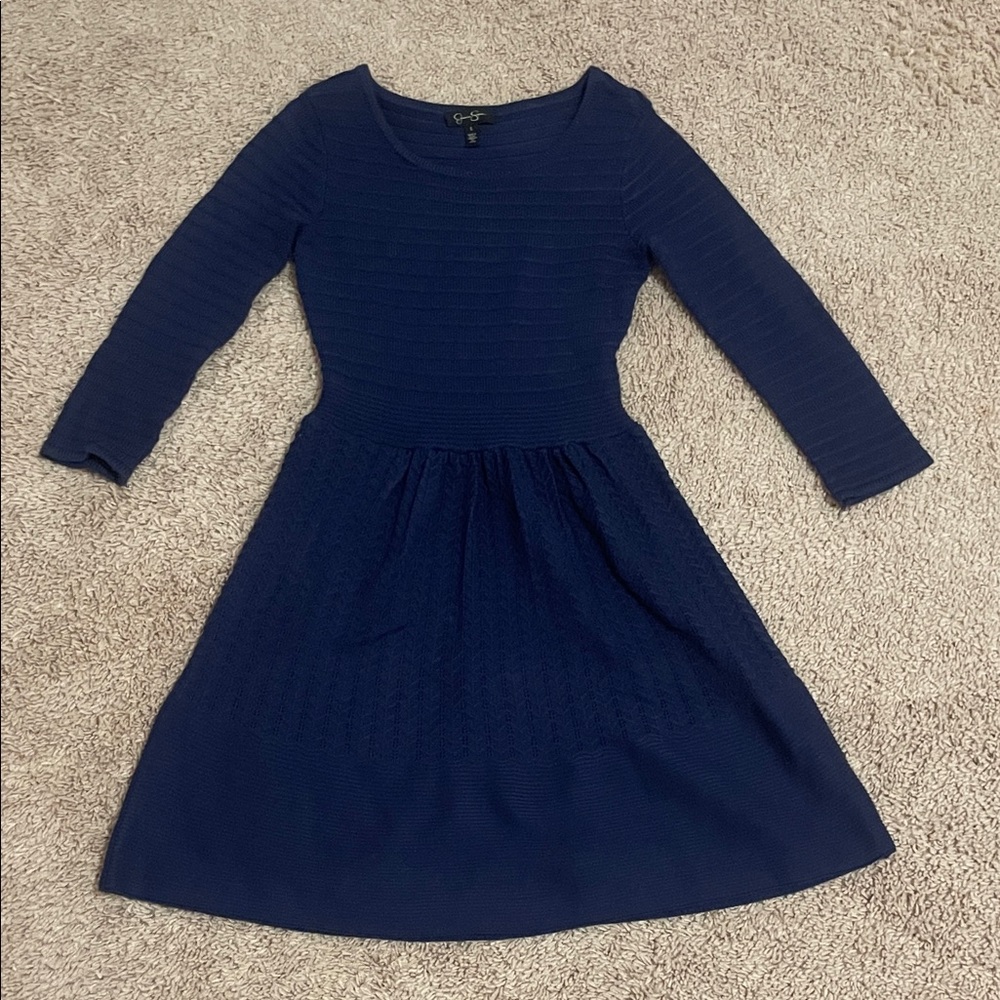 Jessica Simpson Knit Navy Blue Long Sleeve Dress